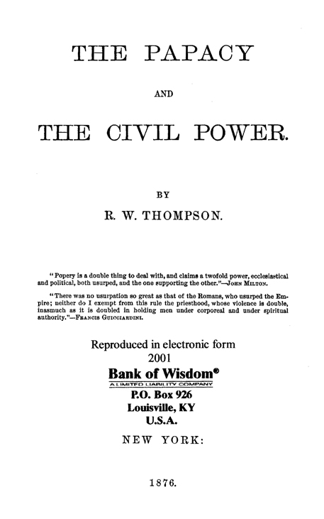 (image for) The Papacy And The Civil Power